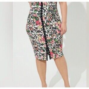 Torrid Betsey Johnson Pencil Skirt Pink Floral Snap 19718400 Womens Large 12